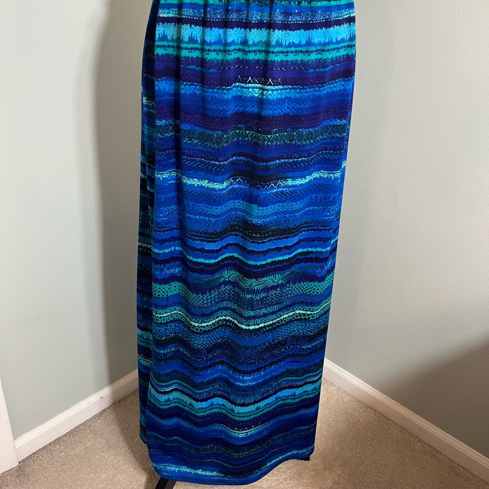 Notations Blue and Green Patterned Maxi Skirt